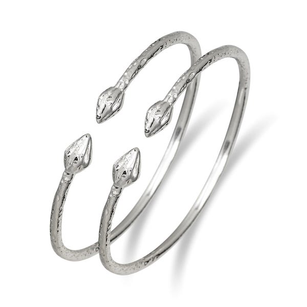 West Indian Baby Bangle, Cocoa Pods, .925 Sterling Silver Cuff, 1 pair