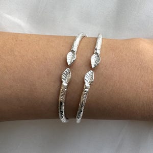 Leaf .925 Sterling Silver West Indian Bangles, Bangle set, Caribbean Style Cuff Bracelet, Genuine Silver Bangles, 1 pair