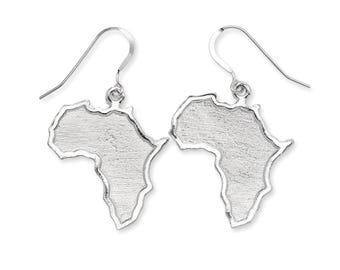 Sterling Silver African Map Earrings, Handmade in USA (30x28 mm)