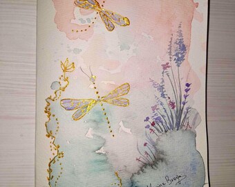 Hand-Painted Dragonfly Watercolor Card with Perfume