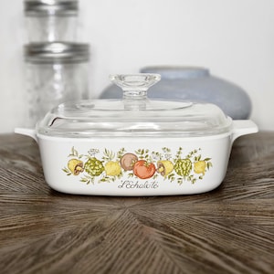 Vintage Corning Ware L’Échalote A-1-B Casserole Dish 1 Quart with Pyrex A7C Lid – Spice of Life French Vegetable Pattern – Retro Kitchen
