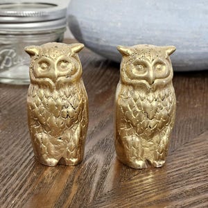 Vintage Brass Owl Figurines Set | Mid-Century Solid Brass Owls Made in Hong Kong | Retro Paperweights Desk Decor Collectibles