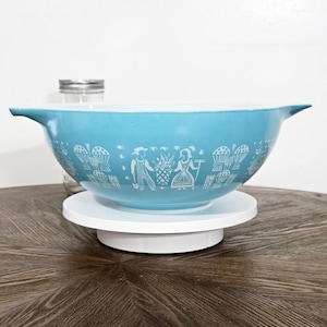 Vintage Pyrex Butterprint Cinderella Mixing Bowl #444 | 4 Qt Turquoise Amish Pattern | Mid-Century Retro Kitchen Decor | Farmhouse Style