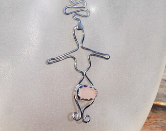 Mermaid Pendant with Pink Sea Glass Wrapped in Argentium Sterling Silver Necklace