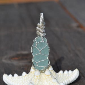 Bouchon de verre de mer anglais japonais/norvégien pêche flotteur pendentif - en argent Sterling.925-bleu pâle sur tige