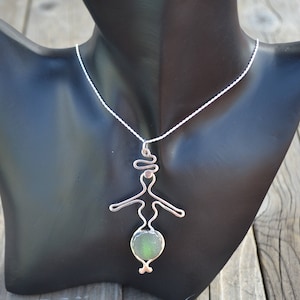Mermaid with Green Sea Glass Marble Wrapped in Argentium Sterling Silver Pendant/Necklace