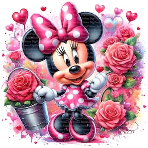 Minnie Mouse Rose Image Clipart, Descarga digital, archivos JPG, descarga instantánea, plantilla de impresión