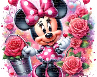 Minnie Mouse Rose Picture Clipart, Digital Download, JPGs Files, Instant Download, Printable
