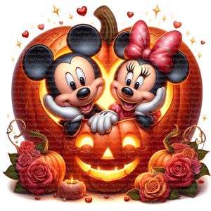 Mickey & Minnie Maus Halloween, Digitaler Download, ohne Hintergrund, Transparente PNG, sofortiger Download, Druckvorlage