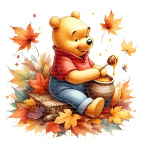 Winnie Pooh Herbst, Digitaler Download, ohne Hintergrund, Transparente PNG, sofortiger Download, Druckvorlage
