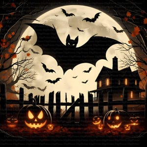 8 Happy Halloween Full Moon Bat Clipart, Descarga digital, archivos JPGs, descarga instantánea, plantilla de impresión
