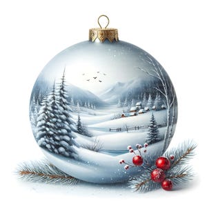 6 Christbaumschmuck Winterlandschaft Weihnachten Clipart, Digitaler Download, JPGs Dateien, sofortiger Download, Druckvorlage