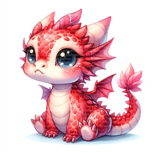 4 Süßer Baby Drache, Digitaler Download, ohne Hintergrund, Transparente PNG, sofortiger Download, Druckvorlage