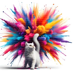 4 Katzen Farbbombe Colorful Splash Clipart, Digitaler Download, JPGs Dateien, sofortiger Download, Druckvorlage
