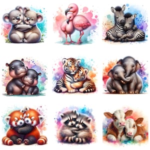 15 Süße Tierbabys Umarmung Set2 Clipart, Digitaler Download, JPGs Dateien, sofortiger Download, Druckvorlage