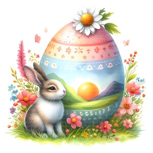 9 Hase mit großem Osterei Clipart, Digitaler Download, JPGs Dateien, sofortiger Download, Druckvorlage
