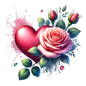 8 Herz & Rose vereint Clipart, Digitaler Download, JPGs Dateien, sofortiger Download, Druckvorlage