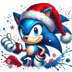 Sonic mit Weihnachtsmütze Clipart, Digitaler Download, JPGs Dateien, sofortiger Download, Druckvorlage