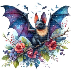 Bunte Fledermaus Blumen, Digitaler Download, ohne Hintergrund, Transparente PNG, sofortiger Download, Druckvorlage