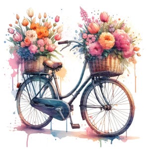 5 Fahrrad Blumen Vintage Clipart, Digitaler Download, JPGs Dateien, sofortiger Download, Druckvorlage