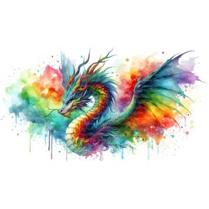 Dragon Colorful Splash Clipart, Descarga digital, archivos JPGs, descarga instantánea, plantilla de impresión