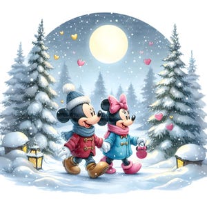 Mickey & Minnie Maus Winterspaziergang Clipart, Digitaler Download, JPGs Dateien, sofortiger Download, Druckvorlage
