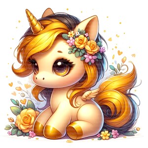 Einhorn Baby Gold Clipart, Digitaler Download, JPGs Dateien, sofortiger Download, Druckvorlage