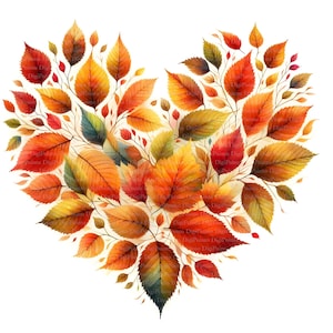 7 Herbstblätter Herz Clipart, Digitaler Download, JPGs Dateien, sofortiger Download, Druckvorlage