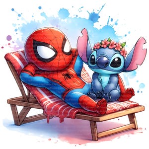 Spidey & Stitch machen Urlaub Clipart, Digitaler Download, JPGs Dateien, sofortiger Download, Druckvorlage