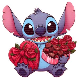 Stitch mit Pralinen, Digitaler Download, ohne Hintergrund, Transparente PNG, sofortiger Download, Druckvorlage