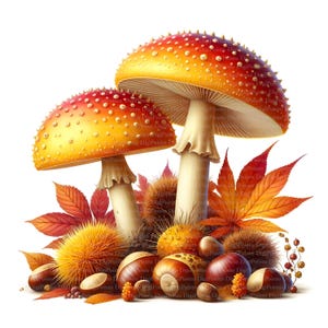 Pilz mit Kastanien Herbst, Digitaler Download, ohne Hintergrund, Transparente PNG, sofortiger Download, Druckvorlage