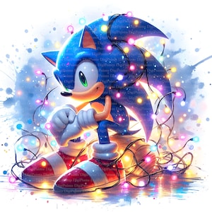 Sonic mit Lichterkette Clipart, Digitaler Download, JPGs Dateien, sofortiger Download, Druckvorlage
