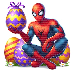 Spidey mit Ostereiern, Digitaler Download, ohne Hintergrund, Transparente PNG, sofortiger Download, Druckvorlage