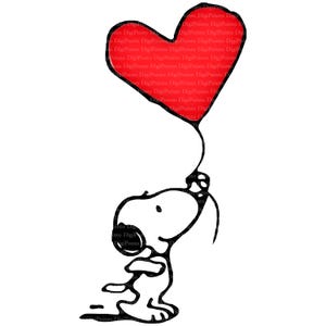 2 Snoopy mit Herzballon , Digitaler Download, ohne Hintergrund, Transparente PNG, sofortiger Download, Druckvorlage