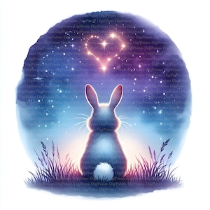 2 Sternenhimmel Häschen Clipart, Digitaler Download, JPGs Dateien, sofortiger Download, Druckvorlage