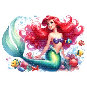 Ariel avec Fish Clipart, Téléchargement numérique, fichiers JPG, téléchargement instantané, modèle d'impression