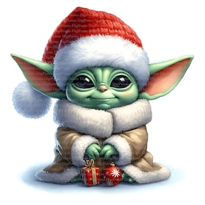 Grogu mit Weihnachtsmütze, Digitaler Download, ohne Hintergrund, Transparente PNG, sofortiger Download, Druckvorlage