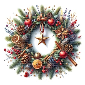 5 Adventskranz Weihnachten Clipart, Digitaler Download, JPGs Dateien, sofortiger Download, Druckvorlage