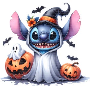 Happy Halloween Stitch, Digitaler Download, ohne Hintergrund, Transparente PNG, sofortiger Download, Druckvorlage
