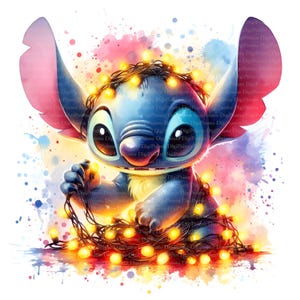 Stitch mit Lichterkette Clipart, Digitaler Download, JPGs Dateien, sofortiger Download, Druckvorlage