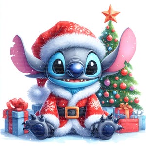 Stitch als Weihnachtsmann, Digitaler Download, ohne Hintergrund, Transparente PNG, sofortiger Download, Druckvorlage
