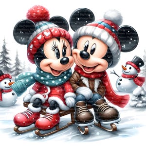 Mickey & Minnie Mouse con imágenes prediseñadas de patines de hielo, descarga digital, archivos JPG, descarga instantánea, plantilla imprimible