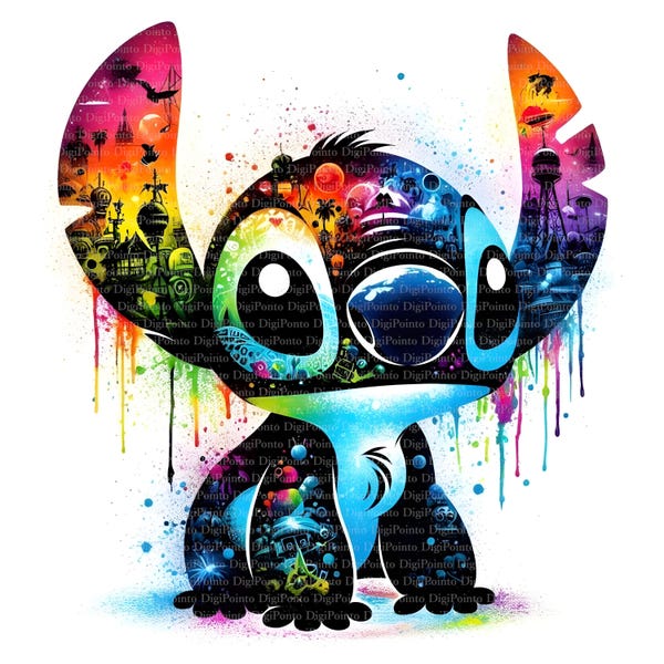 Clipart di schizzi di Stitch colorati, download digitale, file JPG, download istantaneo, stampabile