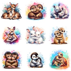 15 Süße Tierbabys Umarmung Set1 Clipart, Digitaler Download, JPGs Dateien, sofortiger Download, Druckvorlage