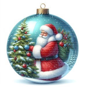 5 Christbaumschmuck Weihnachtsmann Weihnachten Clipart, Digitaler Download, JPGs Dateien, sofortiger Download, Druckvorlage
