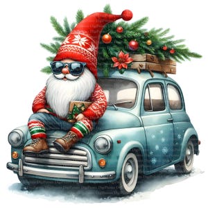 7 Weihnachtszwerge mit Oldtimer Clipart, Digitaler Download, JPGs Dateien, sofortiger Download, Druckvorlage