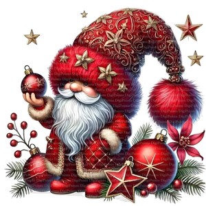 Weihnachtszwerg Rot Clipart, Digitaler Download, JPGs Dateien, sofortiger Download, Druckvorlage