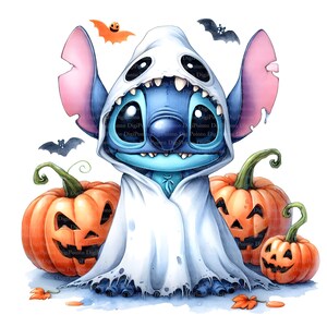 Stitch als Geist Happy Halloween, Digitaler Download, ohne Hintergrund, Transparente PNG, sofortiger Download, Druckvorlage