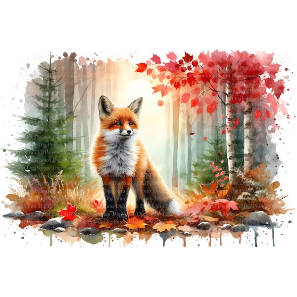 3 Red Fox Forest Landscape Autumn, Download digitale, Senza sfondo, PNG trasparente, Download istantaneo, Modello di stampa