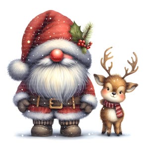 Weihnachtszwerg mit Rehkitz, Digitaler Download, ohne Hintergrund, Transparente PNG, sofortiger Download, Druckvorlage